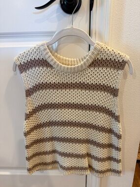 LA MIEL Cream and Brown Striped Knit Sleeveless Sweater Vest